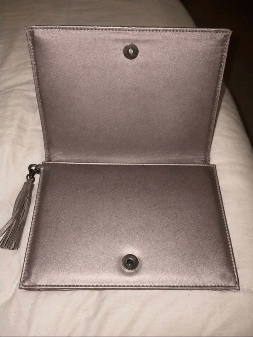 Neiman Marcus Quilted Chevron Tassel Wristlet Clutch - Taupe